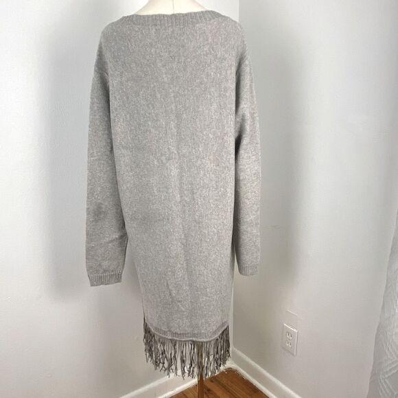 Tahari Womens Duster Cardigan 2X Gray Cotton Blend Longline Fringed Sweater Boho - Picture 2 of 14